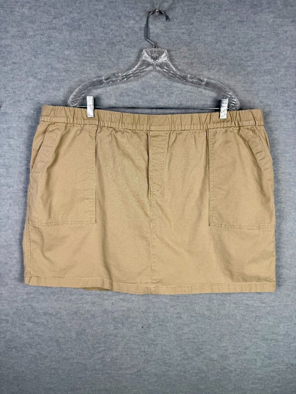 Lands' End 24W Mid-Rise Twill Pull On Skort Khaki Tan Cargo Pockets Skirt Shorts